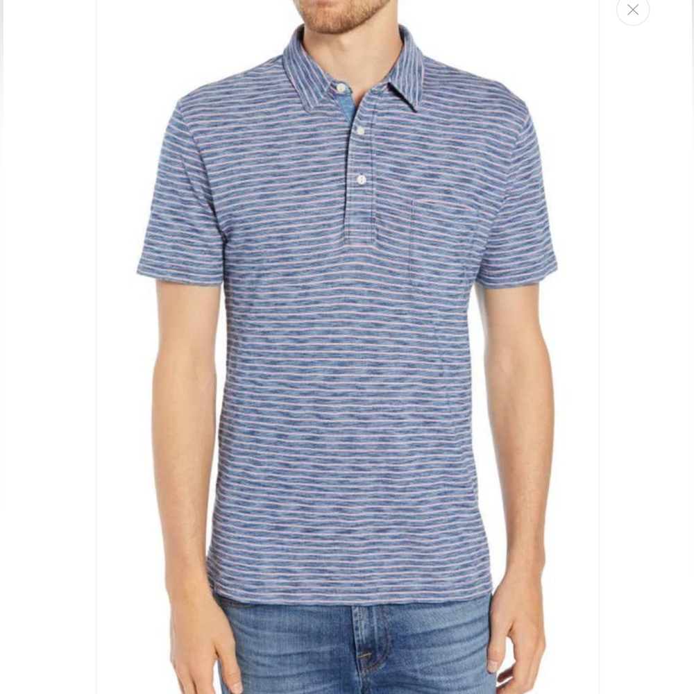 Faherty Baypoint stripe jersey slub knit short sleeve polo shirt Size XL